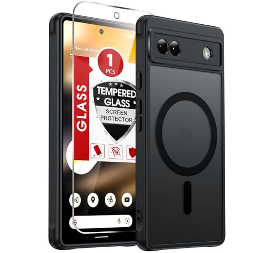 LeYi for Pixel-6A Case [MagSafe Fit] Frosted Translucent Magnetic, Black | Google Pixel 6A Phone Case with Pixel 6A Screen Protector, Slim Military-Grade Funda para Pixel 6 A Celulares Unlocked Mobile - color: Black, size: Pixel 6a (6.1 Inch)