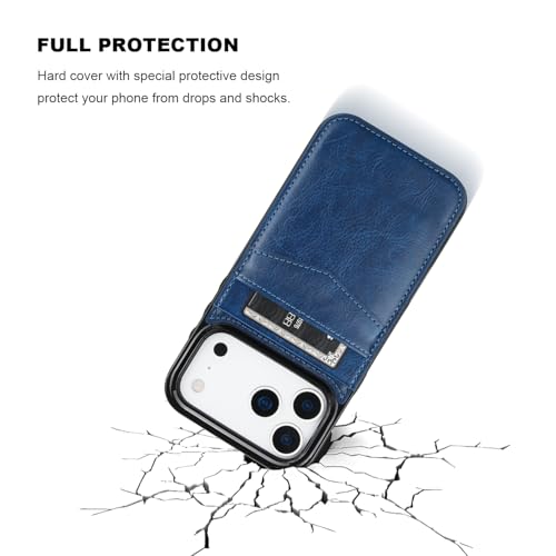 KIHUWEY for iPhone 17 Pro Max Wallet Case Card Holder Kickstand, Blue | Credit Card Slots, PU Leather, Magnetic Clasp, Flip Heavy Duty Protection Cover for Men - color: Blue