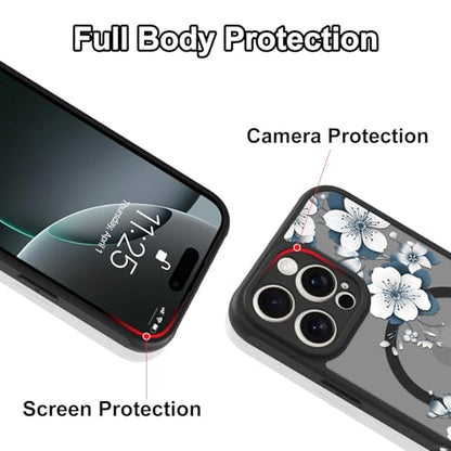 Magnetic for iPhone 16 Pro Case,White Flower | [Compatible with MagSafe] Cute Fashion Translucent Matte Hard Back Shockproof Anti-Scratch Phone Case,Ink Flower - color: Ink Flower, size: iPhone 16 Pro