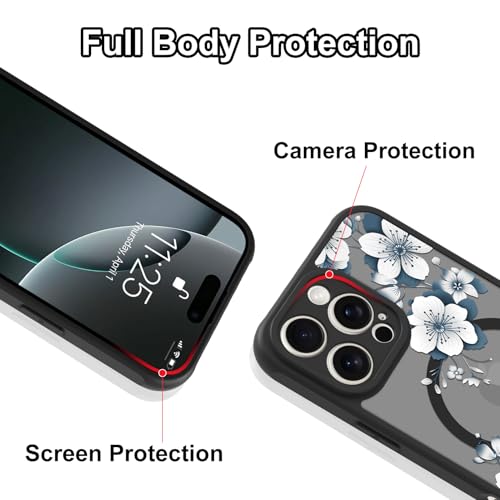 Magnetic for iPhone 16 Pro Max Case,White Flower | [Compatible with MagSafe] Cute Fashion Translucent Matte Hard Back Shockproof Anti-Scratch Phone Case,Ink Flower - color: Ink Flower, size: iPhone 16 Pro Max