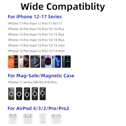 for MagSafe Charger 2 Pack, Magnetic Wireless Charging Pad for iPhone 17/17 Pro/17 Pro Max/Air/16 15 14 13 12 Pro Max Plus/AirPods 2 3 Pro, Strong Magnet, Aluminum Alloy, USB-C/A Ports-Black - color: Black 2 Pack