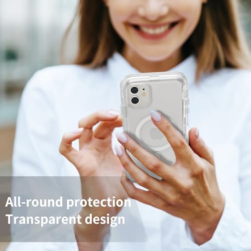 Follaroma Magnetic for iPhone 11 Case, Heavy Duty Phone Cases, Clear, 6.1" | Compatible with MagSafe, Heavy Duty Shock proof Protection, Military-Grade Anti-Drop, Dual Layer Transparent Protective Cover - color: Clear, size: iPhone 11 6.1''