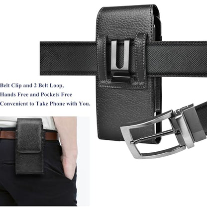 Njjex Cell Phone Holster for Motorola Moto G 5G 2025 G Stylus 2023 G Power 2024 G Play 4G G Pure G Fast Edge 2025 Edge 60 50 G86 G84 G54 G72 Z4 PU Leather Belt Clip Holster Pouch Holder Carrying Case | Leather Belt Clip Cell Phone Holster for Motorola G 5
