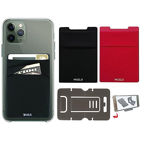 RFID Blocking Phone Card Wallet - Double Secure Pocket - Ultra-Slim Self Adhesive Credit Card Holder Card Sleeves Phone Wallet Sticker All Smartphones (Black Red)-2PC - color: Black Red