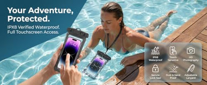 1 Pack Waterproof Phone Pouch Underwater Dry Bag Ultra-Clear Dual-Sided Touchscreen Case with Lock Seal for Swimming Snorkeling & Beach-Black - color: Black
