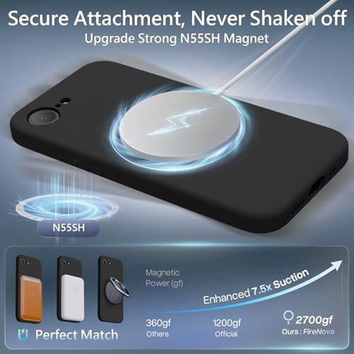 FireNova Magnetic for iPhone 17e Case/iPhone 16e Case, Compatible with MagSafe, [Silicone Camera Protection] Microfiber Lining Phone Case, 6.1", Black - color: Black, size: Iphone 17e/Iphone 16e
