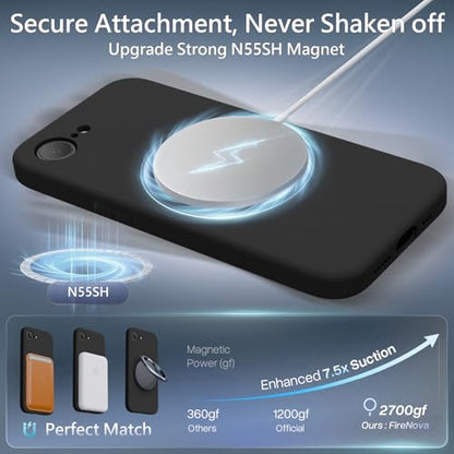 FireNova Magnetic for iPhone 17e Case/iPhone 16e Case, Compatible with MagSafe, [Silicone Camera Protection] Microfiber Lining Phone Case, 6.1", Black - color: Black, size: Iphone 17e/Iphone 16e