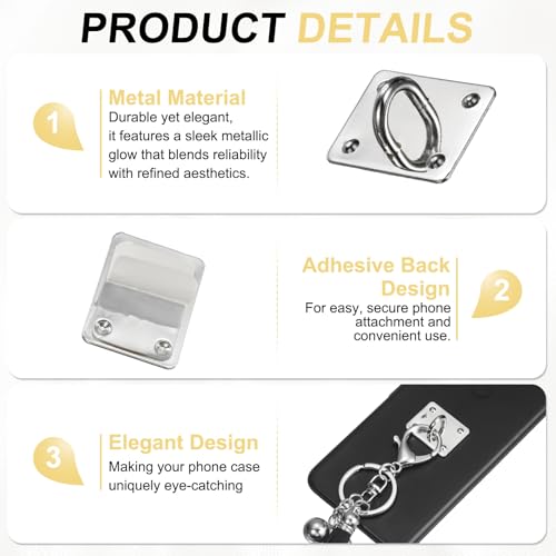 PATIKIL Metal Phone Charm Hook 1.1", 24Pcs Adhesive Square Shaped Phone Finger Grip Hook Smartphones Keychain Ring Charm Loop for DIY Tablet Case Accessories, Silver - color: Silver