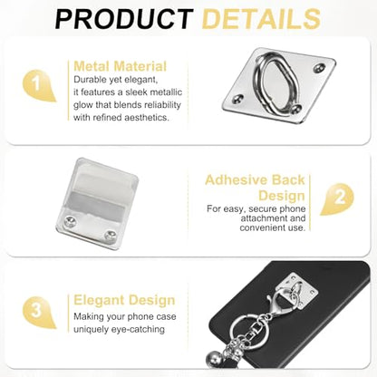 PATIKIL Metal Phone Charm Hook 1.1", 12Pcs Adhesive Square Shaped Phone Finger Grip Hook Smartphones Keychain Ring Charm Loop for DIY Tablet Case Accessories, Silver - color: Silver