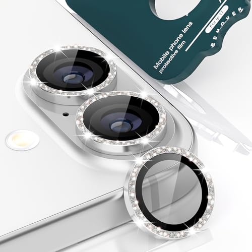 imluckies Glitter Camera Lens Protector for iPhone 17 6.3", [AR+AF] HD Clear Tempered Glass Lens Cover, 9H Scratch Resistant Individual Metal Shiny Ring, Case Friendly & Easy Install, Bling Silver - color: Bling Silver