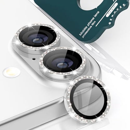 imluckies Glitter Camera Lens Protector for iPhone 17 6.3", [AR+AF] HD Clear Tempered Glass Lens Cover, 9H Scratch Resistant Individual Metal Shiny Ring, Case Friendly & Easy Install, Bling Silver - color: Bling Silver
