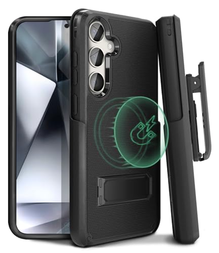 MOTIVE for Samsung Galaxy S24 Case with Belt Clip and Stand | 6.2" | Case & Holster, MagSafe compatible, built-in Kickstand Horizontal, 360° rotating belt clip, slim low-profile fit - size: s24