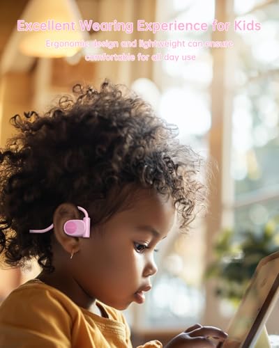 Mehomeli Kid Headphones, Air Conduction Open Ear Headphones, 3.5mm Jack - color: Pink