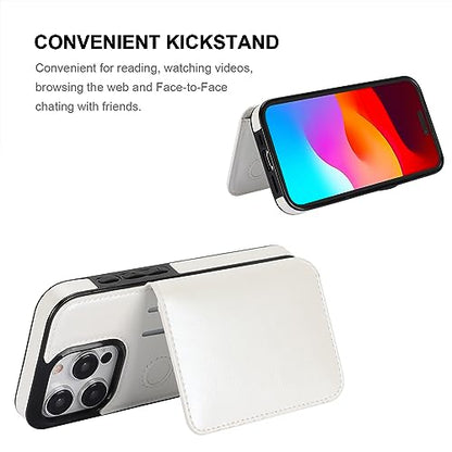 KIHUWEY Compatible with iPhone 15 Pro Wallet Case Credit Card Holder, Premium Leather Kickstand Flip Hidden Magnetic Clasp Durable Shockproof Protective Cover for iPhone 15 Pro 6.1 inch (White) - color: White