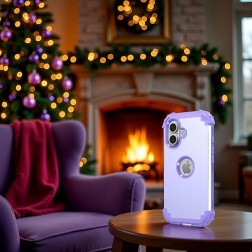IDweel for iPhone 17 Case with Screen Protector, 3 in 1 Shockproof Slim Fit Hybrid Heavy Duty Hard PC Cover Soft Silicone Bumper Full Body Anti-Fingerprint Case, Purple - color: Purple
