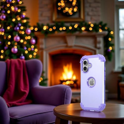 IDweel for iPhone 17 Case with Screen Protector, 3 in 1 Shockproof Slim Fit Hybrid Heavy Duty Hard PC Cover Soft Silicone Bumper Full Body Anti-Fingerprint Case, Purple - color: Purple