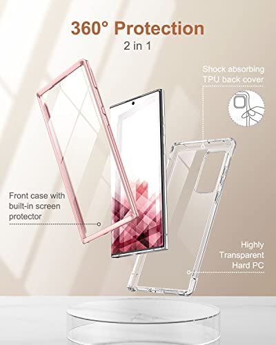 SURITCH for Samsung Galaxy S22 Ultra Clear Case 6.8" (Only), [Built-in Screen Protector] Full Body Protective Hard Shell+Soft TPU Phone Case for Samsung S22 Ultra -(Rose Gold Edge) - color: Rose Gold Edge