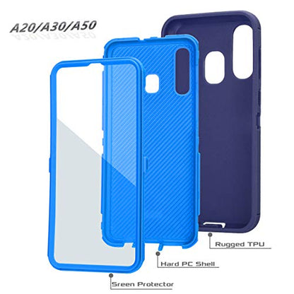 for Samsung Galaxy A20/A30/A50 Case, Heavy Duty Defender Armor Protective Cover with Built-in Screen Protector (Navy) - color: Navy