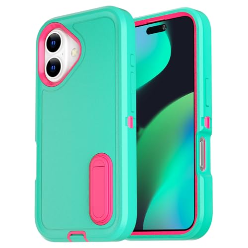 AICase for iPhone 16 Plus Case with Built-in Stand,Tripe Layer Heavy Duty Drop Protection Full Body Rugged Shockproof Military Protective Tough Durable Phone Cover for iPhone 16Plus 6.7"_3 - color: Water Blue/Pink with Built-in Stand