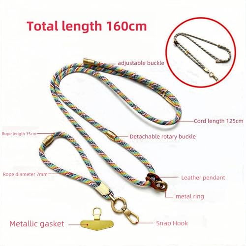 Cell Phone Lanyard,Adjustable Shoulder Crossbody Lanyard,Detachable Length Wrist Lanyard - color: Rainbow Color