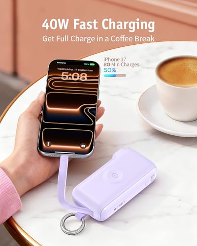 RORRY Flow Portable Charger 10000mAh 40W Wall Plug Power Bank Battery Pack - color: Purple