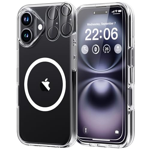 Diverbox for iPhone 16 Plus Case Clear [Compatible with MagSafe] [with Screen Protector + Camera Lens Protection ] Shockproof Phone case for iPhone 16 Plus (Clear Magnetic) - color: Clear magnetic, size: For iphone 16 Plus