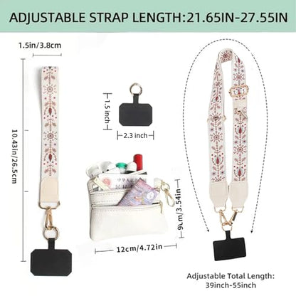 Crossbody Body Phone Holder for Women, New Phone Strap with Zippered Pouch, Adjustable Crossbody Strap - color: Flower White