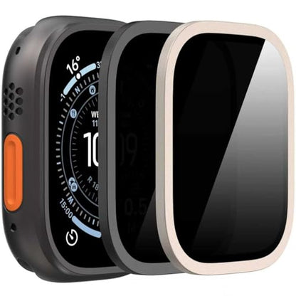 Suoman 2-Pack for Apple Watch Ultra 3/2/1 49mm Privacy Screen Protector, [Anti-peeping] Tempered Glass Ultra-Thin Full Coverage protective film -Black+Titanium - color: Privacy-Black+Titanium
