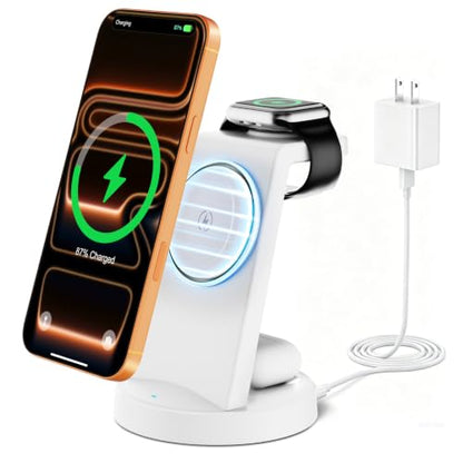 25W Magnetic Fast 3 in 1 Charging Station Wireless Charger Stand - color: White