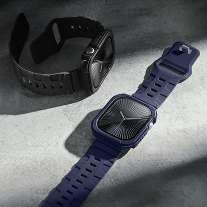 Recoppa 2 Pack Rugged Case with Screen Protector for Apple Watch Series 11 10 46mm，Tactical Military Grade Durable Shockproof Bumper Protective Cover for Men iWatch 46mm - color: Black/Blue
