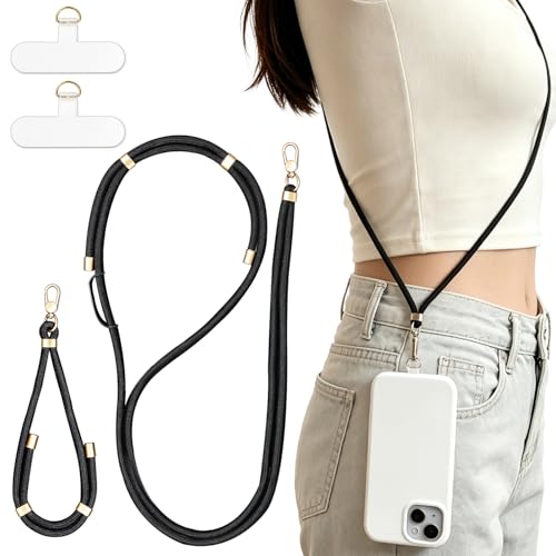 Adjustable Cell Phone Lanyard Crossbody Universal Anti-Theft Neck Phone Wrist Strap 4-IN-1 Neck Lanyard - color: Black