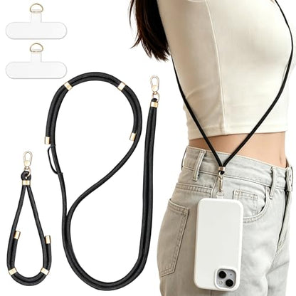 Adjustable Cell Phone Lanyard Crossbody Universal Anti-Theft Neck Phone Wrist Strap 4-IN-1 Neck Lanyard - color: Black