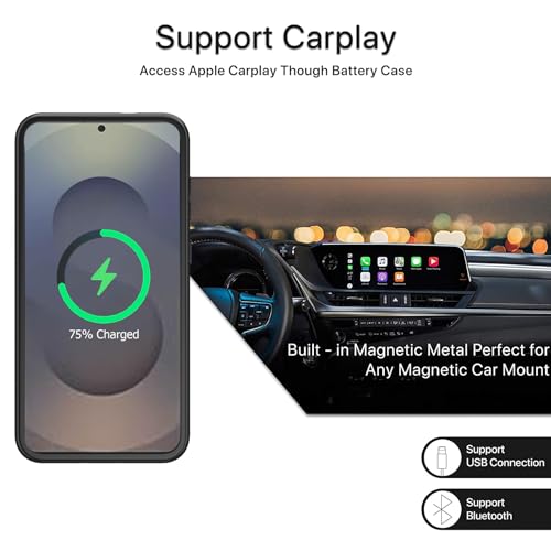 Battery Case for Galaxy S25, 10000mAh High Capacity Rechargeable Portable Protective Extended Charger Cover Compatible with Galaxy S25 (6.2 inch) Wireless Charging Case with Screen Protector-Black - size: Galaxy S25