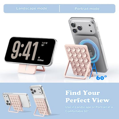 KADES MagSafe Phone Grip with 24 Suction Cups & Adjustable Stand - color: Light Pink