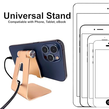 Phone & Tablet Stand Adjustable Multi‑Angle Aluminum Phone & Tablet Stand Non‑Slip Dock/Cradle/Charging Station for Desktop, Bed, Kitchen, Office (Gold) - color: Gold