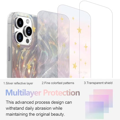 I-MGAE-IN-AR Phone Hard Case Compatible with iPhone 12 & iPhone 12 Pro, Slim Holographic Shiny Fade Star Women Girls, Hard PC Shockproof Protective Design, Pink, Stars - color: Fade Star, size: iPhone 12/12 Pro
