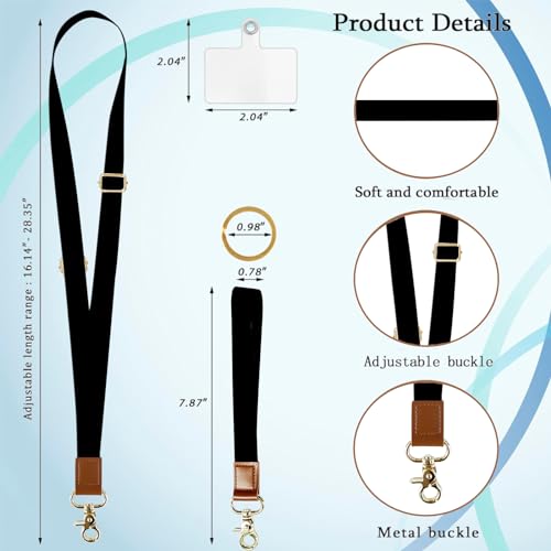 Phone Lanyard Wrist Strap Crossbody Adjustable, Cell Phone Lanyard for Around The Neck Shoulder Wristlet Strap - color: Black
