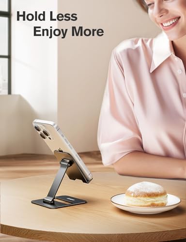 Nulaxy 2 Pcs Aluminum Dual Folding Cell Phone Stand for Desk Black&Rosegold - color: A-Black & Rose Gold