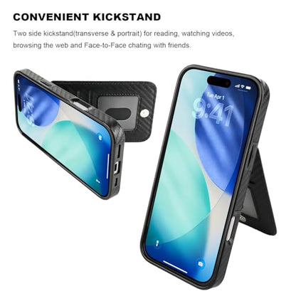 KIHUWEY for iPhone 17 Pro Max Wallet Case Card Holder, Carbon Black | Credit Card Slots, PU Leather, Kickstand, Flip Heavy Duty Protection Cover for Men and Women - color: Carbon Black
