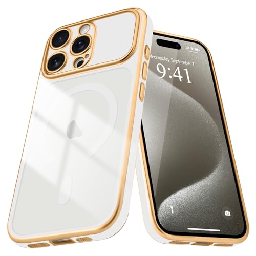 for iPhone 15 Pro Max Case Clear Compatible with MagSafe, White | Magnetic Plating Clear Luxury Elegant Cover for Women men. Slim Soft TPU Shockproof Protective phone case - color: White, size: iPhone 15 Pro Max