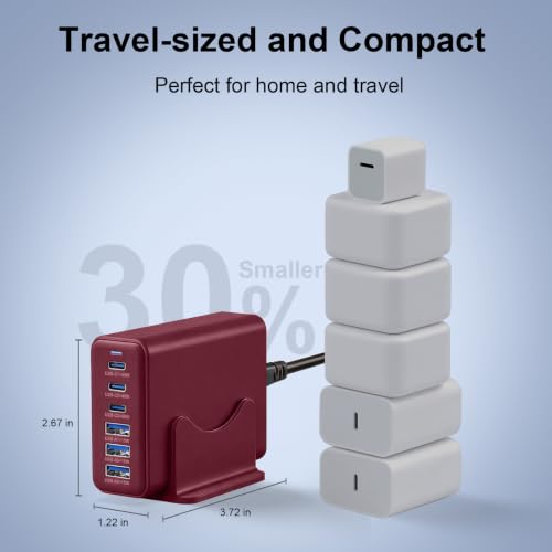 165W Charging Station, 6 Port Desktop Charger, 3 Ports 40W Red - color: Wine Red
