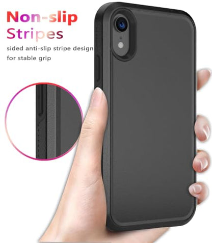 Diverbox for iPhone XR Case [Tempered Glass Screen Protector] [Shockproof] [Dropproof] Heavy Duty Protection Phone Case Cover for Apple iPhone XR (Black) - color: Black-2in1