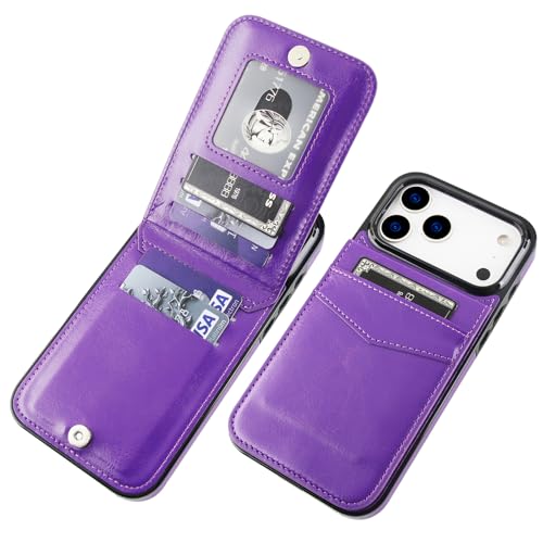 KIHUWEY for iPhone 17 Pro Max Wallet Case Card Holder, Dark Purple | Credit Card Slots, PU Leather, Kickstand, Flip Heavy Duty Protection Cover for Men and Women - color: Dark Purple