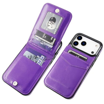 KIHUWEY for iPhone 17 Pro Max Wallet Case Card Holder, Dark Purple | Credit Card Slots, PU Leather, Kickstand, Flip Heavy Duty Protection Cover for Men and Women - color: Dark Purple