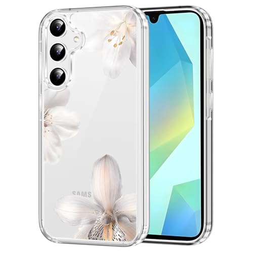 Clear Case for Samsung Galaxy A16 5G 6.7", Aesthetic Cute Lily Floral Pattern Printed, Trendy Flower Design for Women Girly, Soft TPU Slim Shockproof Transparent Phone Cover for Samsung A16 5G - color: White Floral, size: Samsung Galaxy A16 5G