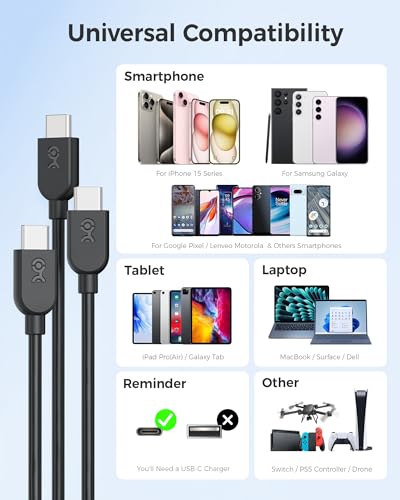 Cable Matters 3-Pack USB C Charging Cable, 60W Charging, 6ft, Black - color: Black, size: 6 ft