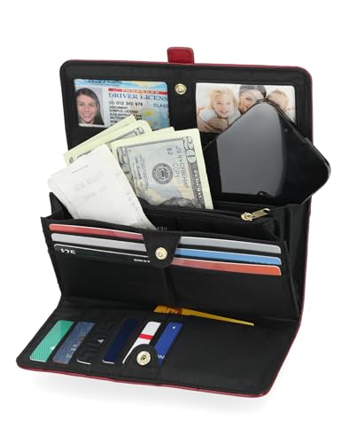 Mundi File Master Womens RFID Blocking Wallet Clutch Organizer With Change Pocket - color: Red II, size: One Size