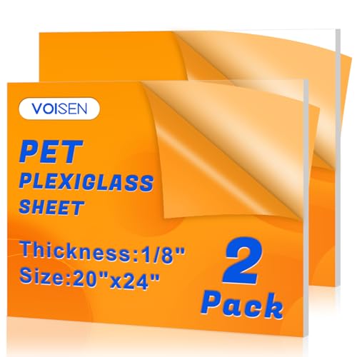 VOISEN 2 Pack Plexiglass Sheets 1/8 Inch Thick, 20"X24" Plexi Glass Panel - size: 20"x24", 1/8" Thick