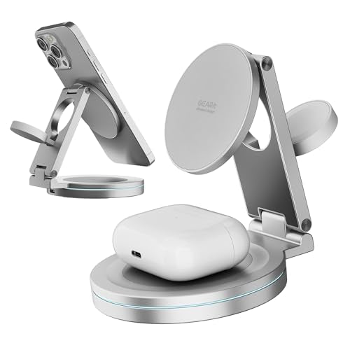 GEARit 3-in-1 Wireless Charging Station - Magsafe Compatible Charger Stand for Phone, Watch, Earbuds iPhone 14, 15, 16, 16 Pro, Pro Max, Apple Watch, Airpods, Samsung Galaxy and Multiple Devices