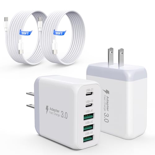 60W USB C Charger Block 2-Pack with 10FT USB-C Cable for iPhone 17/16/15 - color: Cream